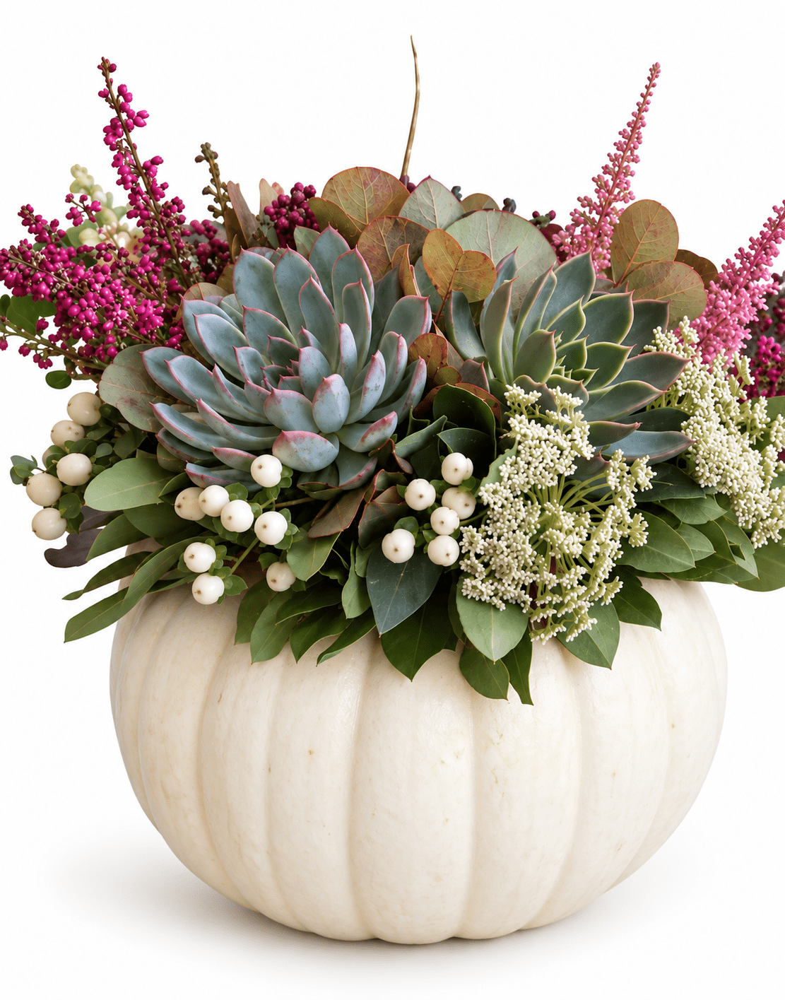 Succulent in White Pumpkin Arrangement - Florist London