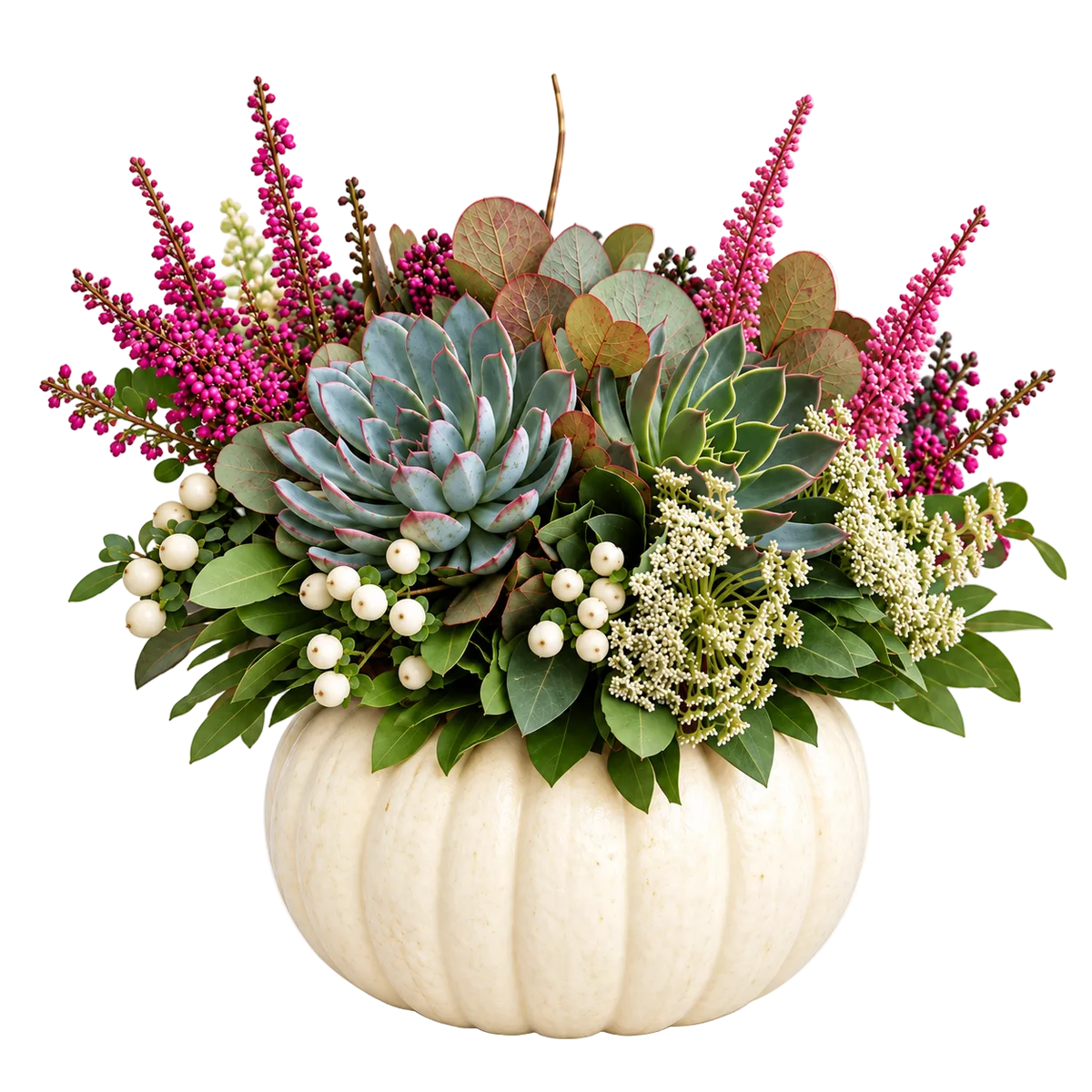 Succulent in White Pumpkin Arrangement - Florist London