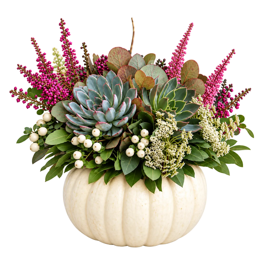 Succulent in White Pumpkin Arrangement - Florist London