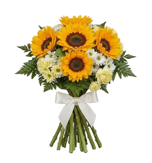 Sunflowers in White Bouquet - Florist London