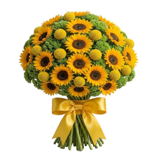 Sunflowers with Craspedia and Sedum Bouquet - Florist London