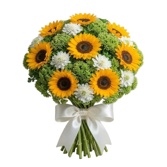 Sunflowers with Scabiosa and Sedum Bouquet - Florist London