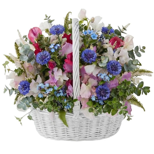 Sweet Pea and Cornflowers in Basket - Florist London