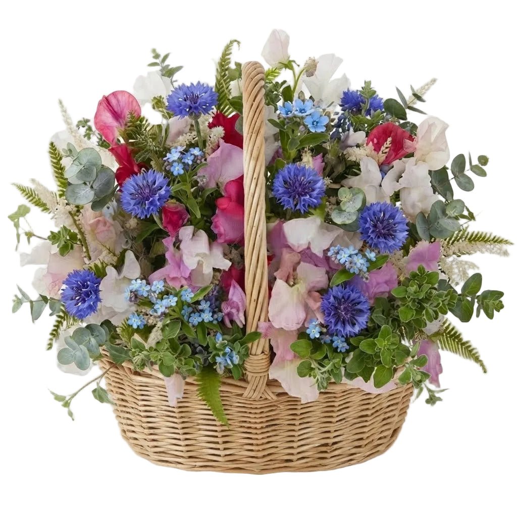 Sweet Pea and Cornflowers in Basket - Florist London