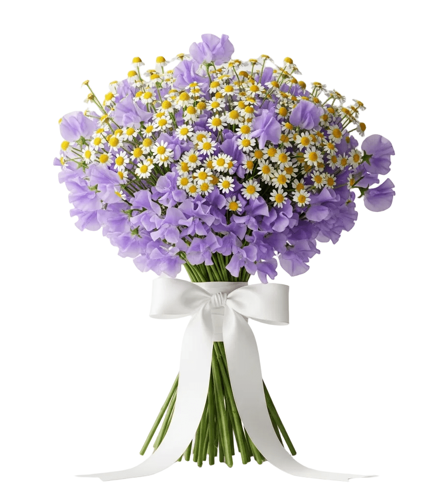 Sweet Pea with Daisy Tanacetum Bouquet - Florist London
