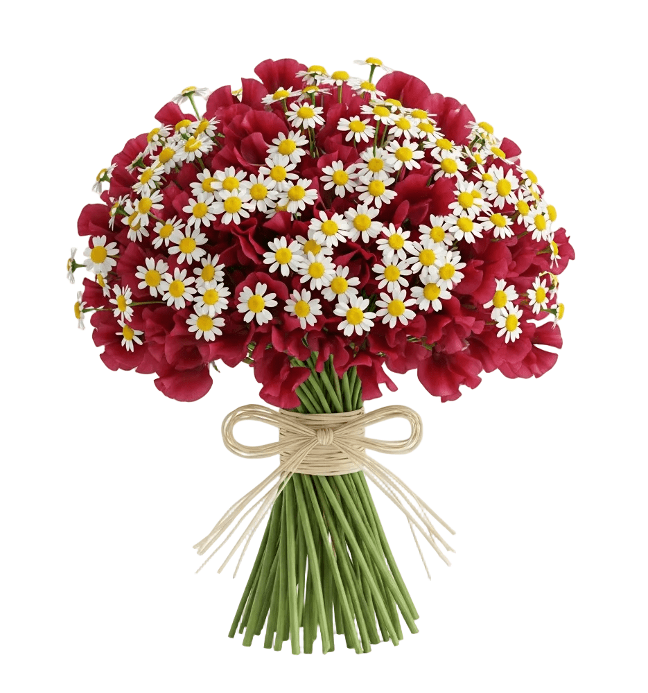 Sweet Pea with Daisy Tanacetum Bouquet - Florist London