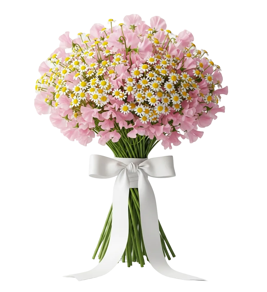 Sweet Pea with Daisy Tanacetum Bouquet - Florist London
