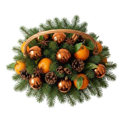 Tangerine with Orange Baubles Festive Basket - Florist London