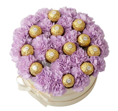 Box of Carnations with Chocolates