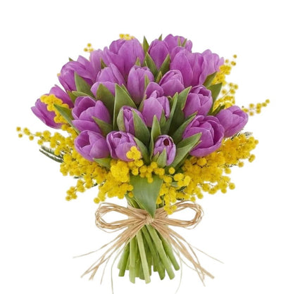 Tulips with Mimosa Bouquet - Florist London