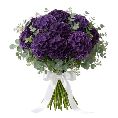 Purple Hydrangea with Eucalyptus Bouquet