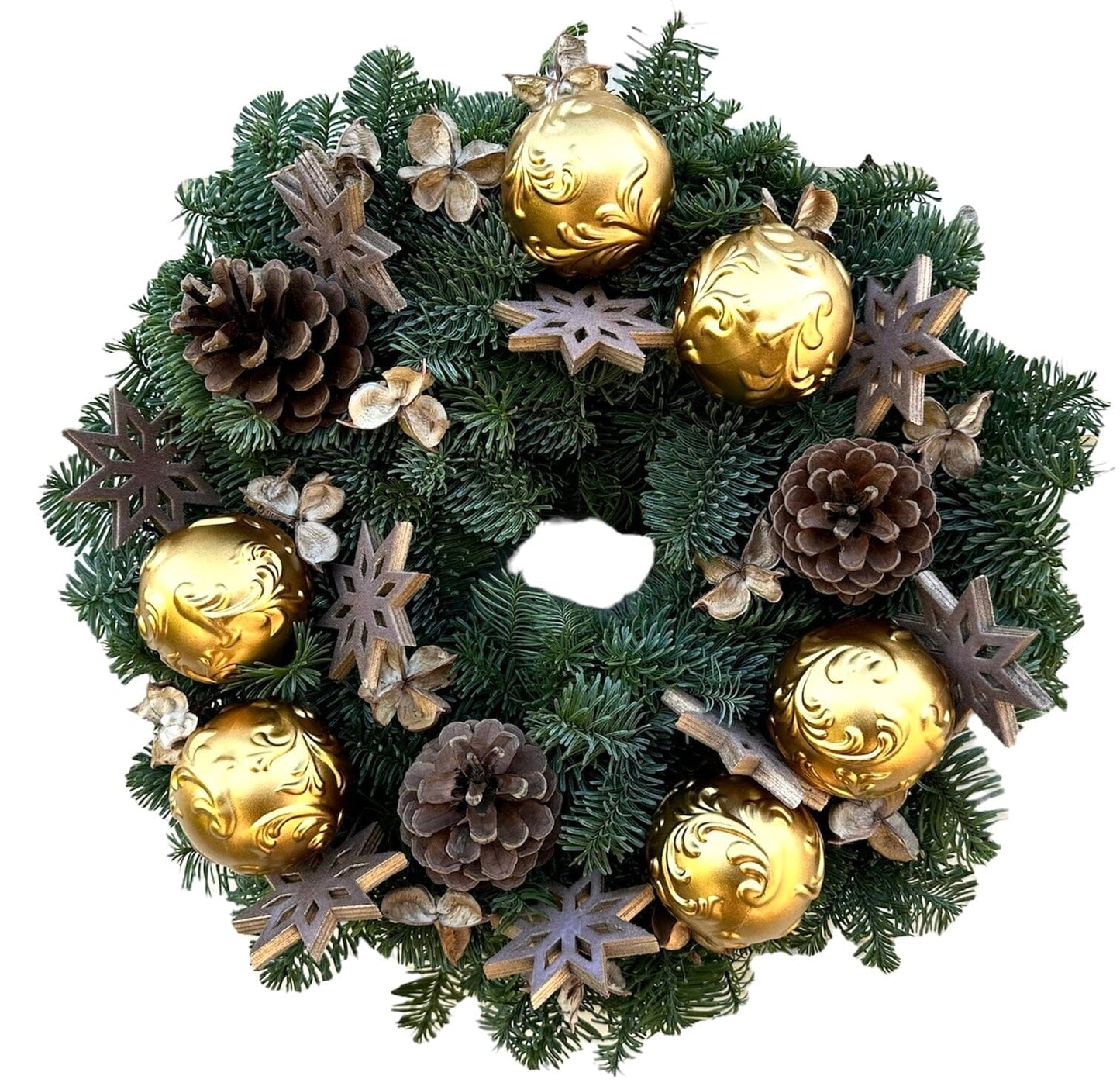 Vintage Gold Baubles Natural Christmas Wreath - Florist London