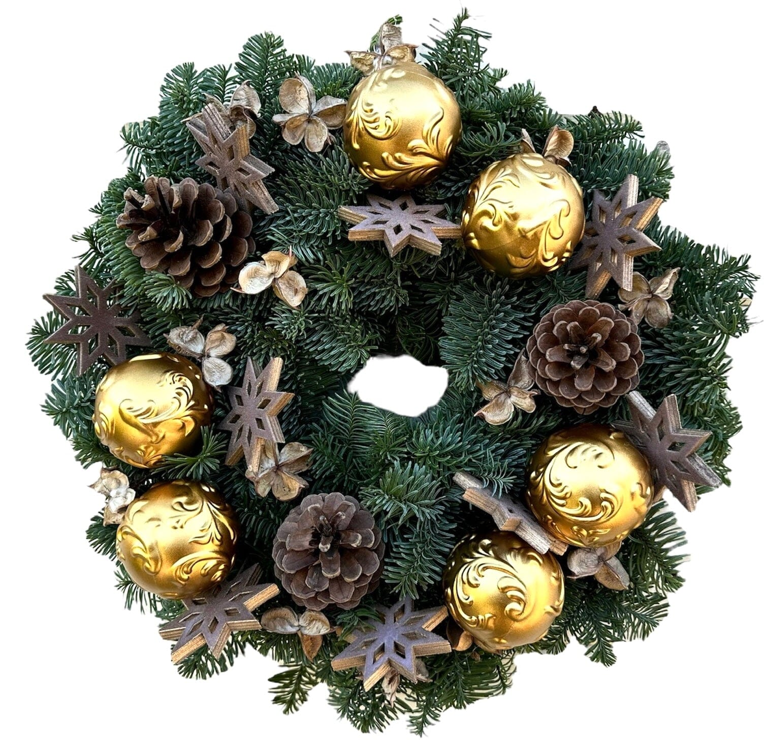 Vintage Gold Baubles Natural Christmas Wreath - Florist London