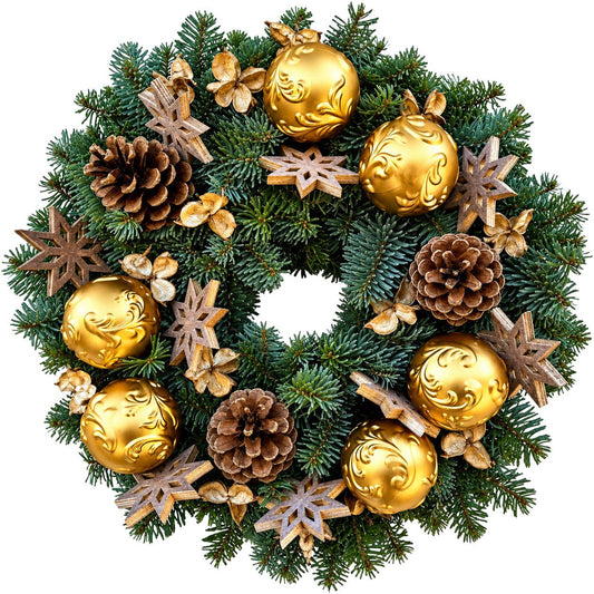 Vintage Gold Baubles Natural Christmas Wreath - Florist London