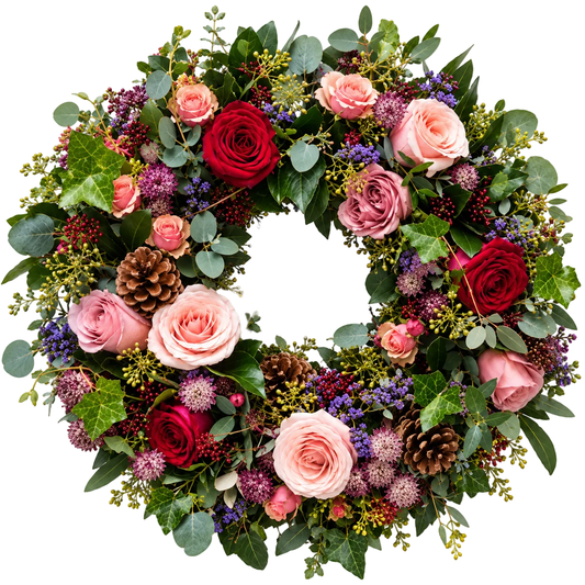 Vintage Pink Christmas Door Wreath - Florist London