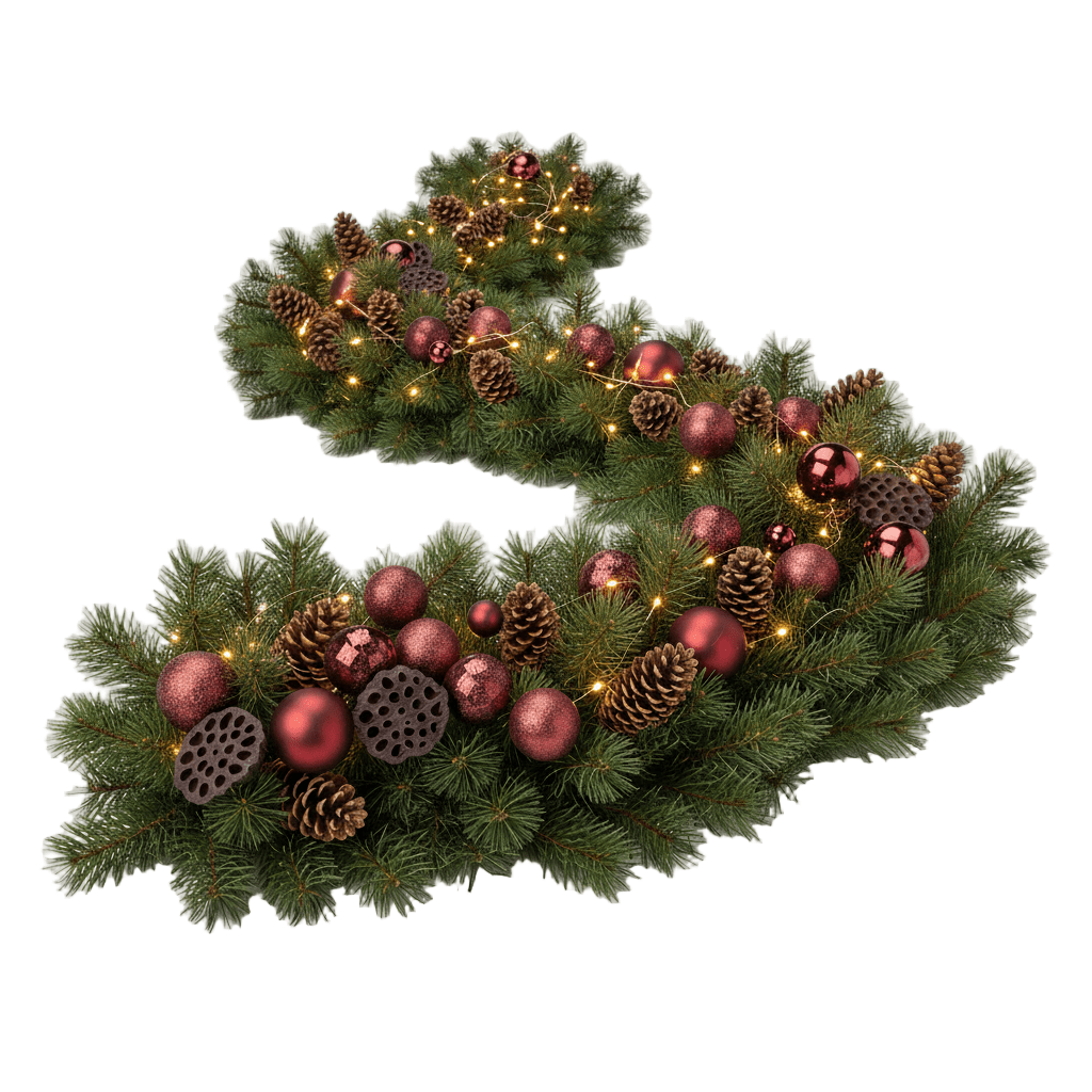 Warm Burgundy Forest Garland with Cones and Lights - Florist London