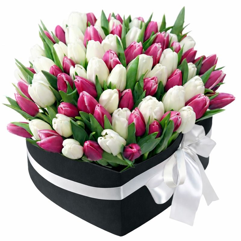 White and Cerise Tulips Box - Florist London