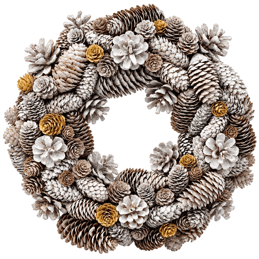 White and Gold Cones Christmas Wreath - Florist London