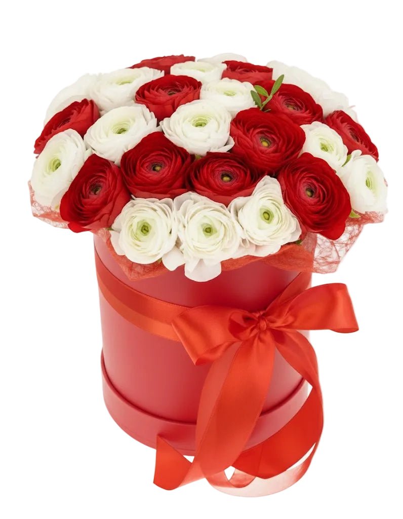 White and Red Ranunculus Box - Florist London