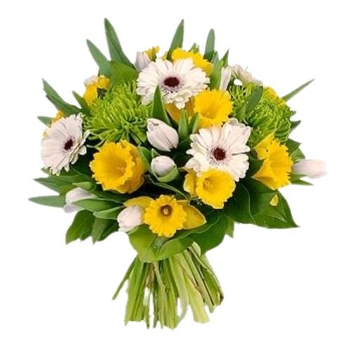White and Yellow in Green Bouquet - Florist London