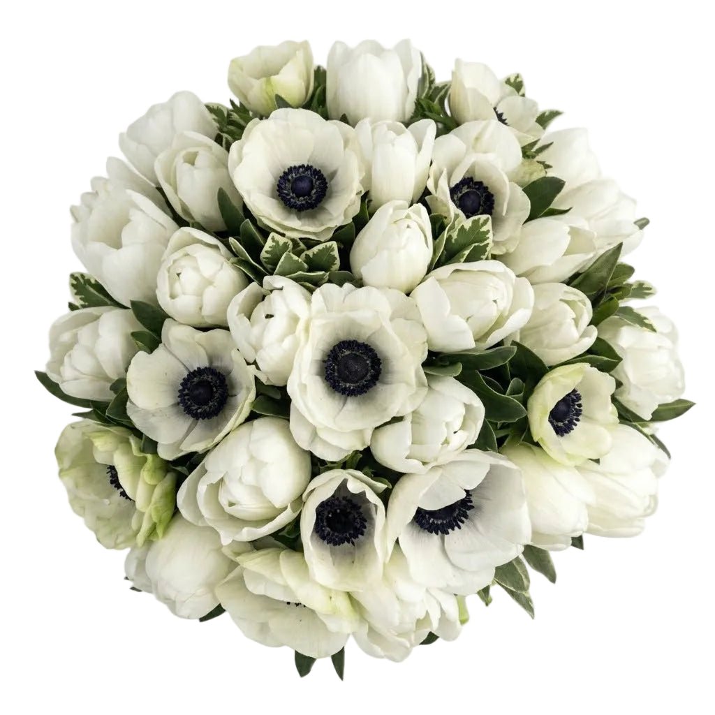White Anemones with Tulips Bouquet - Florist London