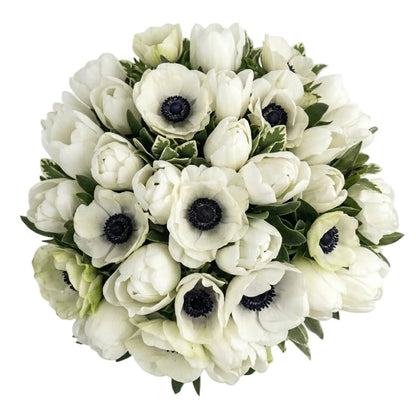 White Anemones with Tulips Bouquet - Florist London