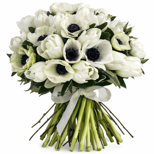 White Anemones with Tulips Bouquet - Florist London
