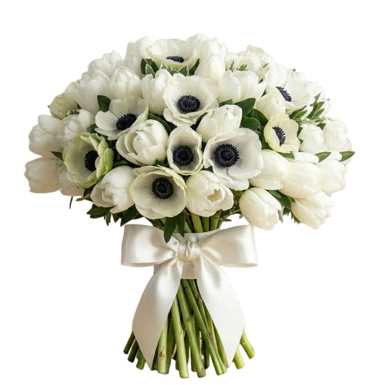 White Anemones with Tulips Bouquet - Florist London