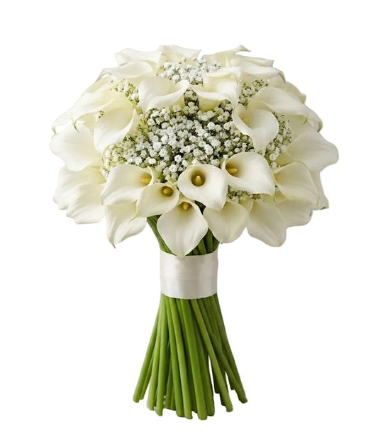 White Calla Lilly with Gypsophila Wedding Bouquet - Florist London