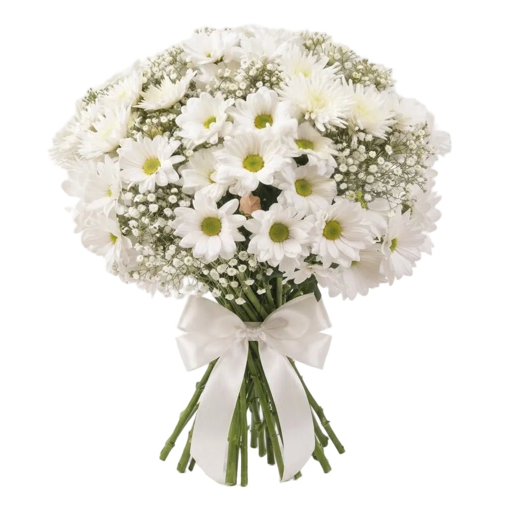 White Chrysanthemum With Gypsophilium Bouquet - Florist London