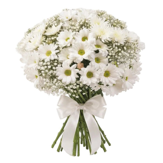 White Chrysanthemum With Gypsophilium Bouquet - Florist London