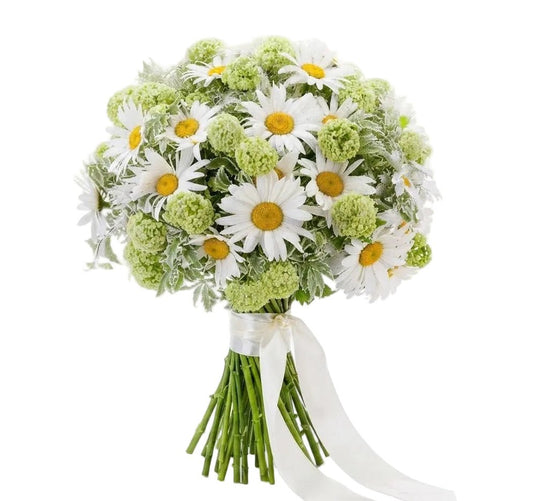 White Daisy and Green Viburnum Bouquet - Florist London