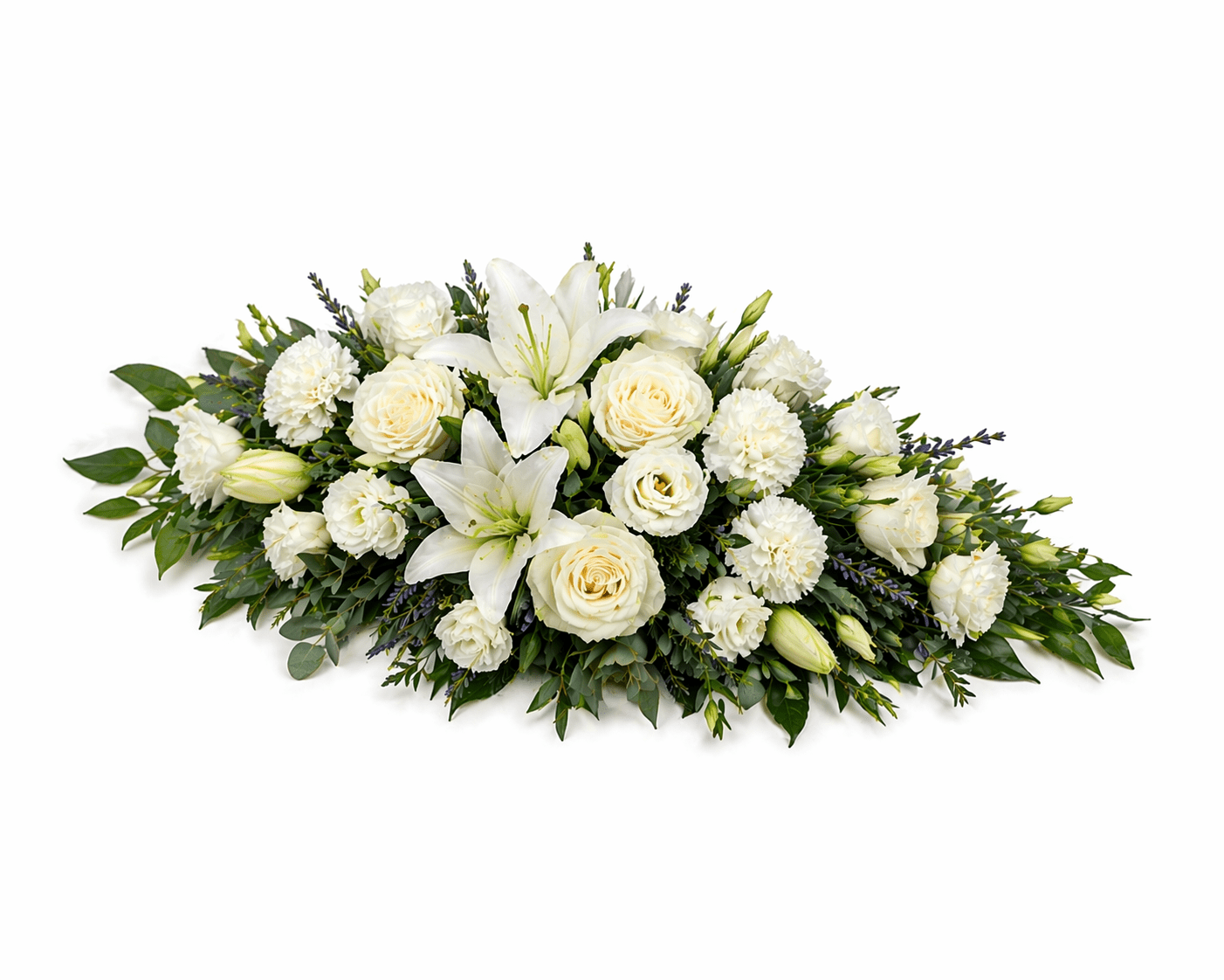 White Elegant Coffin Spray with Lavender - Florist London