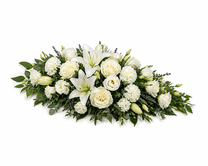 White Elegant Coffin Spray with Lavender - Florist London