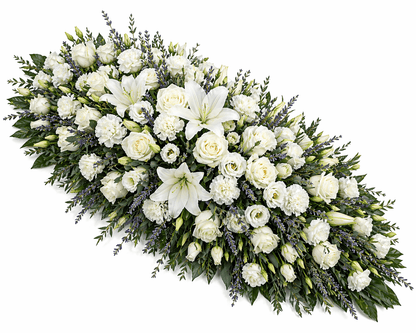White Elegant Coffin Spray with Lavender - Florist London