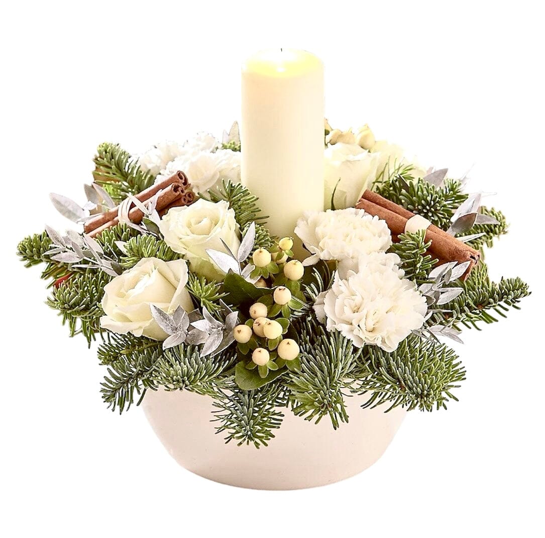 White Festive Centerpiece in Pot with Fresh Flowers - Florist London
