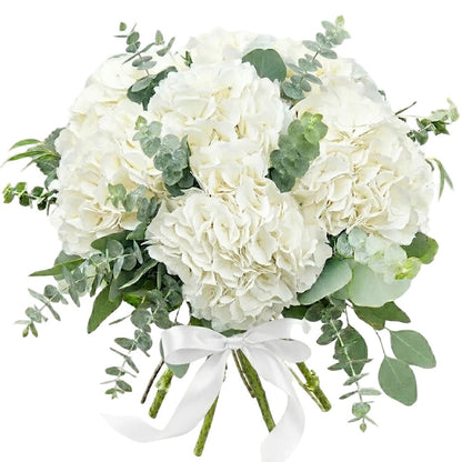 White Hydrangea with Eucalyptus Bouquet - Florist London