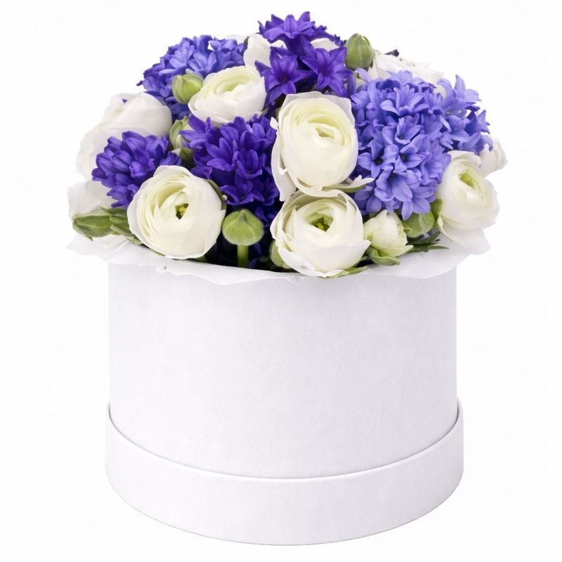 White Ranunculus with Blue Hyacinths - Florist London