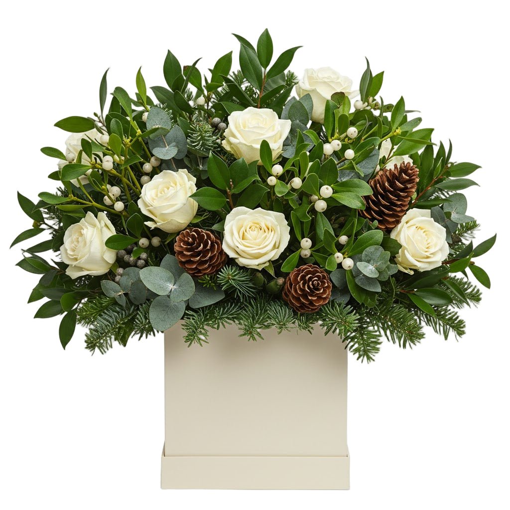 White Roses and Mistletoe Christmas Box - Florist London