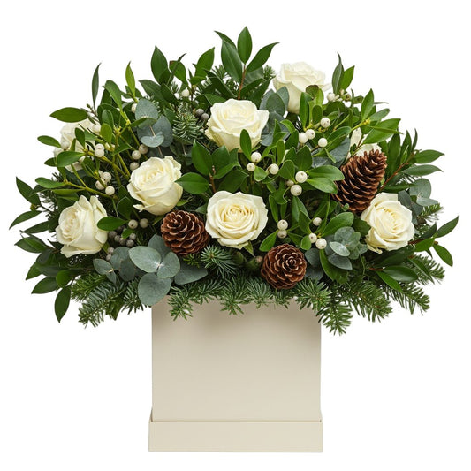 White Roses and Mistletoe Christmas Box - Florist London