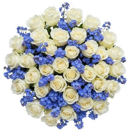 White Roses with Blue Forget - Me - Not Bouquet - Florist London