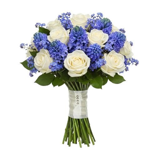 White Roses with Blue Hyacinth Bliss Bouquet - Florist London