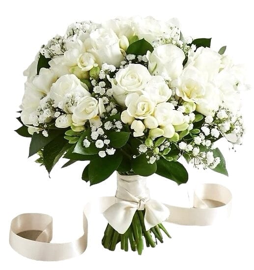 White Roses with Freesias Wedding Bouquet - Florist London