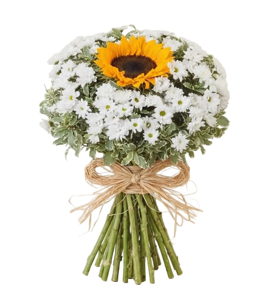 White Santini Chrysanthemum and Sunflowers Bouquet - Florist London