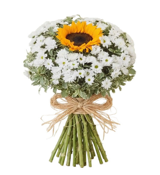 White Santini Chrysanthemum and Sunflowers Bouquet - Florist London