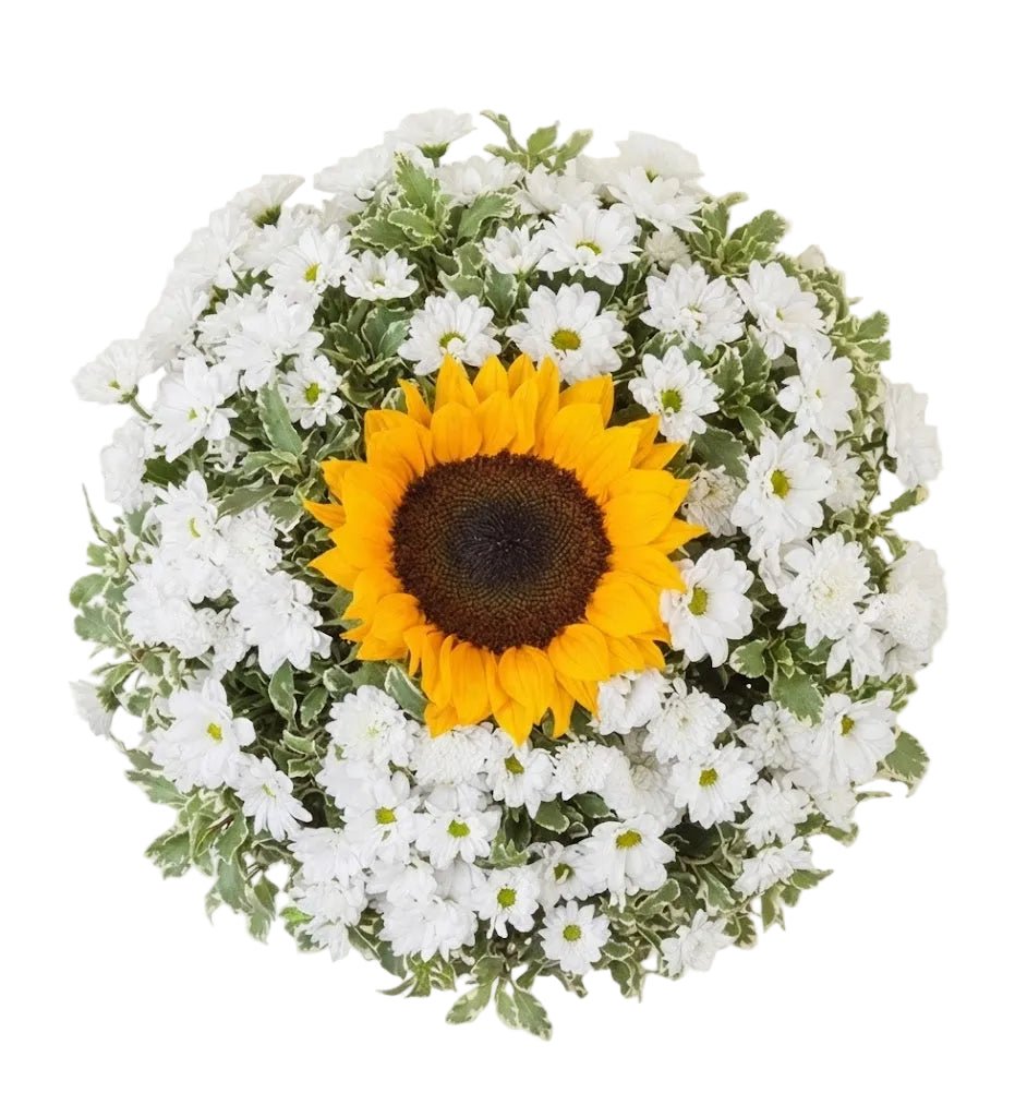 White Santini Chrysanthemum and Sunflowers Bouquet - Florist London