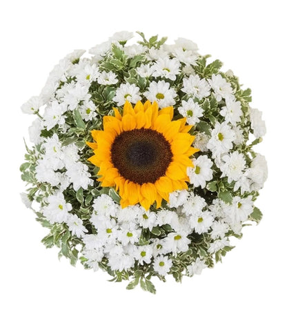 White Santini Chrysanthemum and Sunflowers Bouquet - Florist London