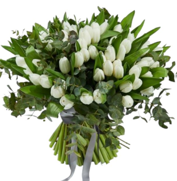 White Tulips with Eucalytus Bouquet - Florist London