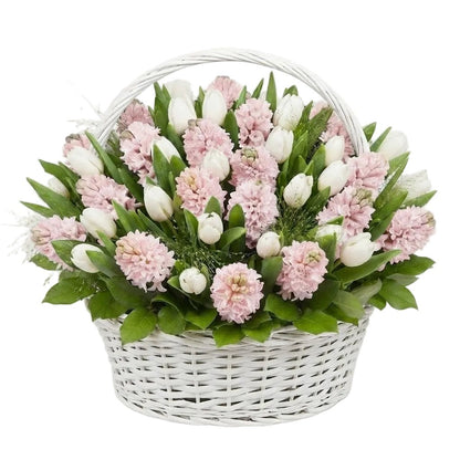 White Tulips with Hyacinths Basket - Florist London