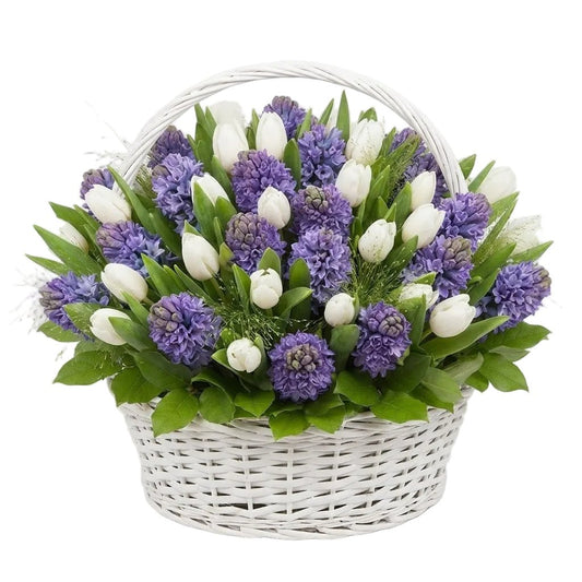 White Tulips with Hyacinths Basket - Florist London